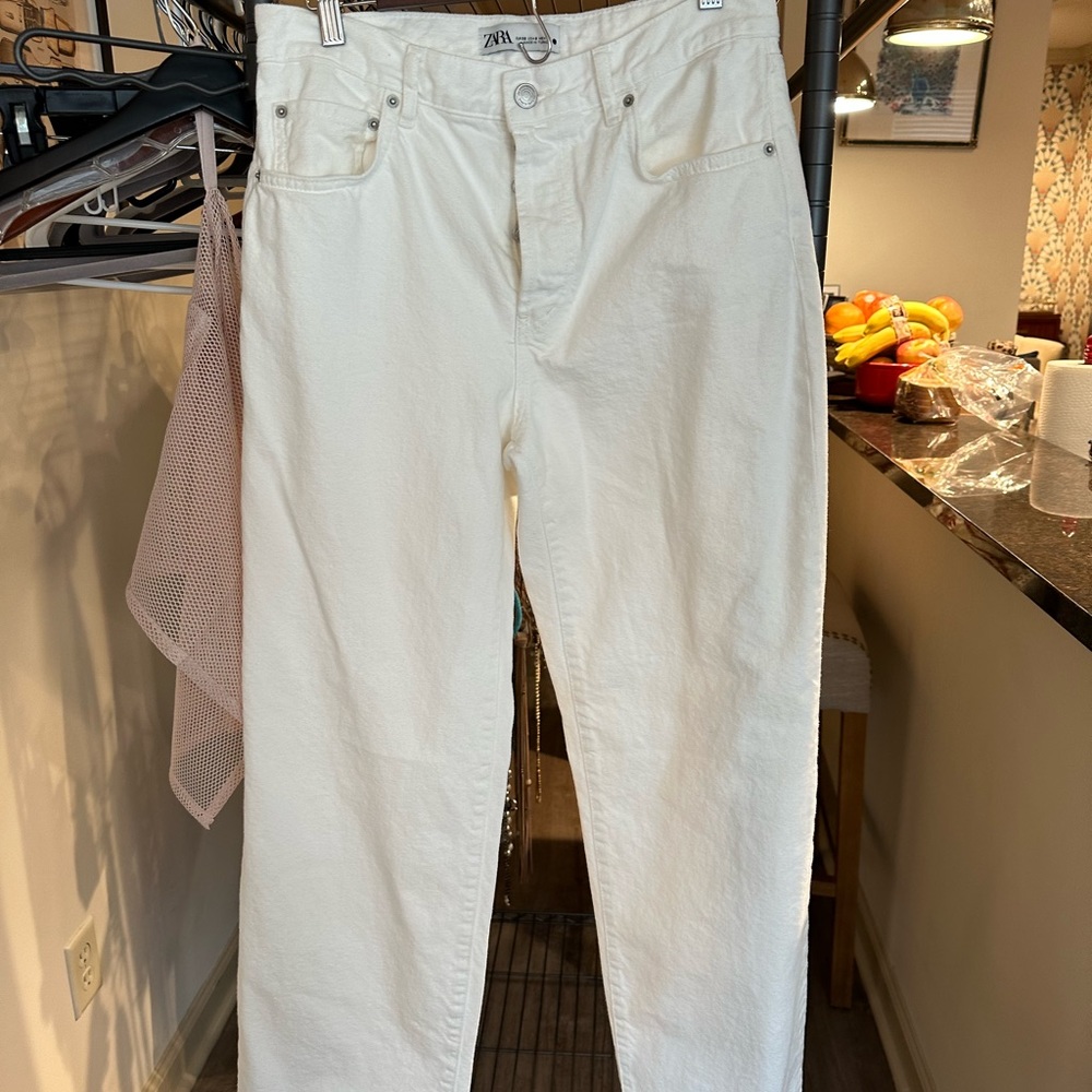 White, button fly, 6 wide leg